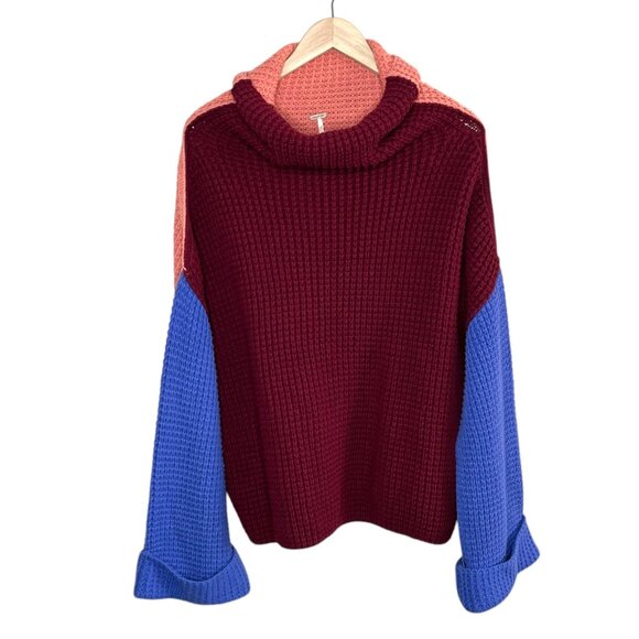 Free People Park City Waffle Knit Colorblock Oversized Sweater M - Picture 1 of 13